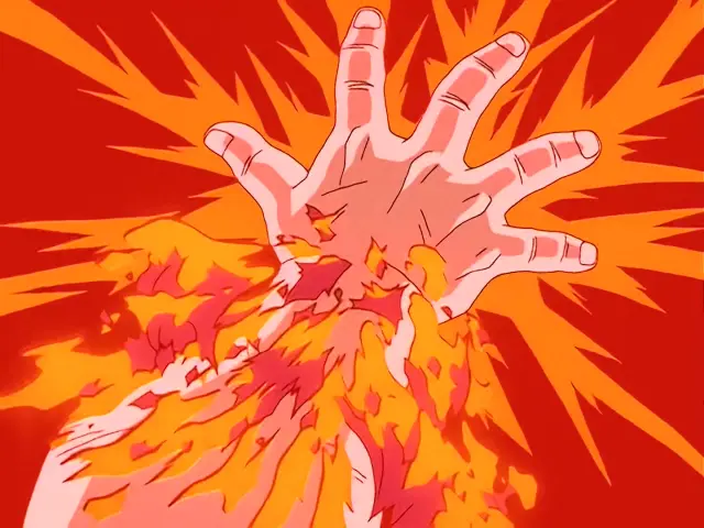 Ih Shinron arrasa a Goku con su bola de energía negativa