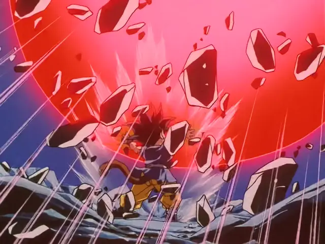 Ih Shinron arrasa a Goku con su bola de energía negativa