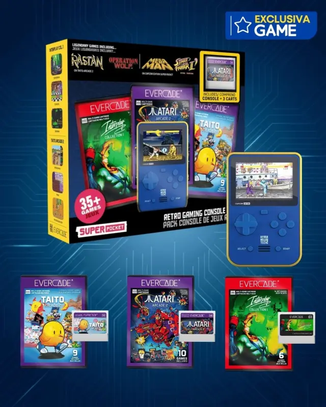 Evercade Super Pocket Capcom + 3 cartuchos bundle exclusivo GAME