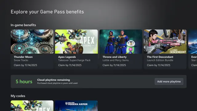 Imagen del tiempo restante de Xbox Cloud Gaming con el nuevo modelo de uso