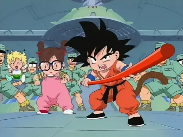 Goku y Arale irrumpen en el dirigible de la Red Ribbon