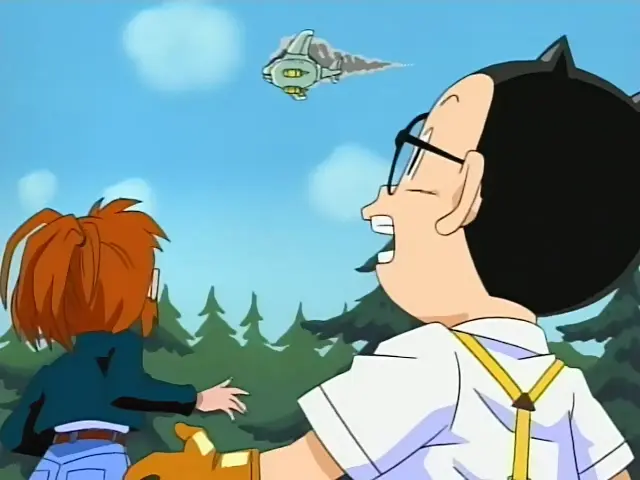 Goku y Arale irrumpen en el dirigible de la Red Ribbon