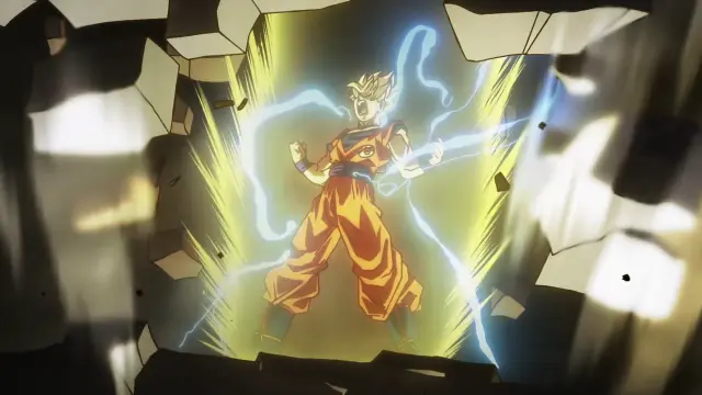 Goku lucha en Super Saiyan y Super Saiyan 2 contra Beerus