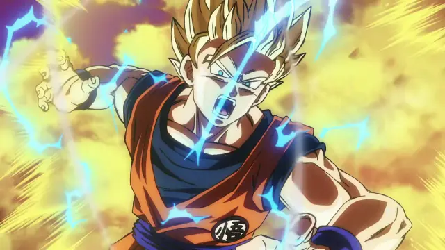 Goku lucha en Super Saiyan y Super Saiyan 2 contra Beerus