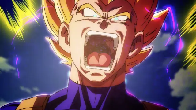Vegeta y sus rayos morados en Dragon Ball Super Beerus